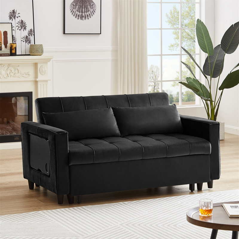 Montevia Sleeper Sofa Sofa Bed 2 in 1 Pull Out Couch Bed Sofa Sleeper with Pull Out Bed The Twillery Co. Fabric Dark Black Velvet